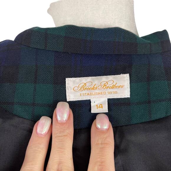 Brooks Brothers Tartan Plaid Green Black Watch Single Breasted Wool Blazer SZ 14 - Picture 13 of 16